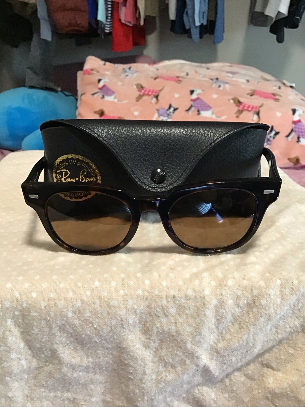 Ray-Ban Tortoise Frame Sunglasses with Brown Lenses and Black Case